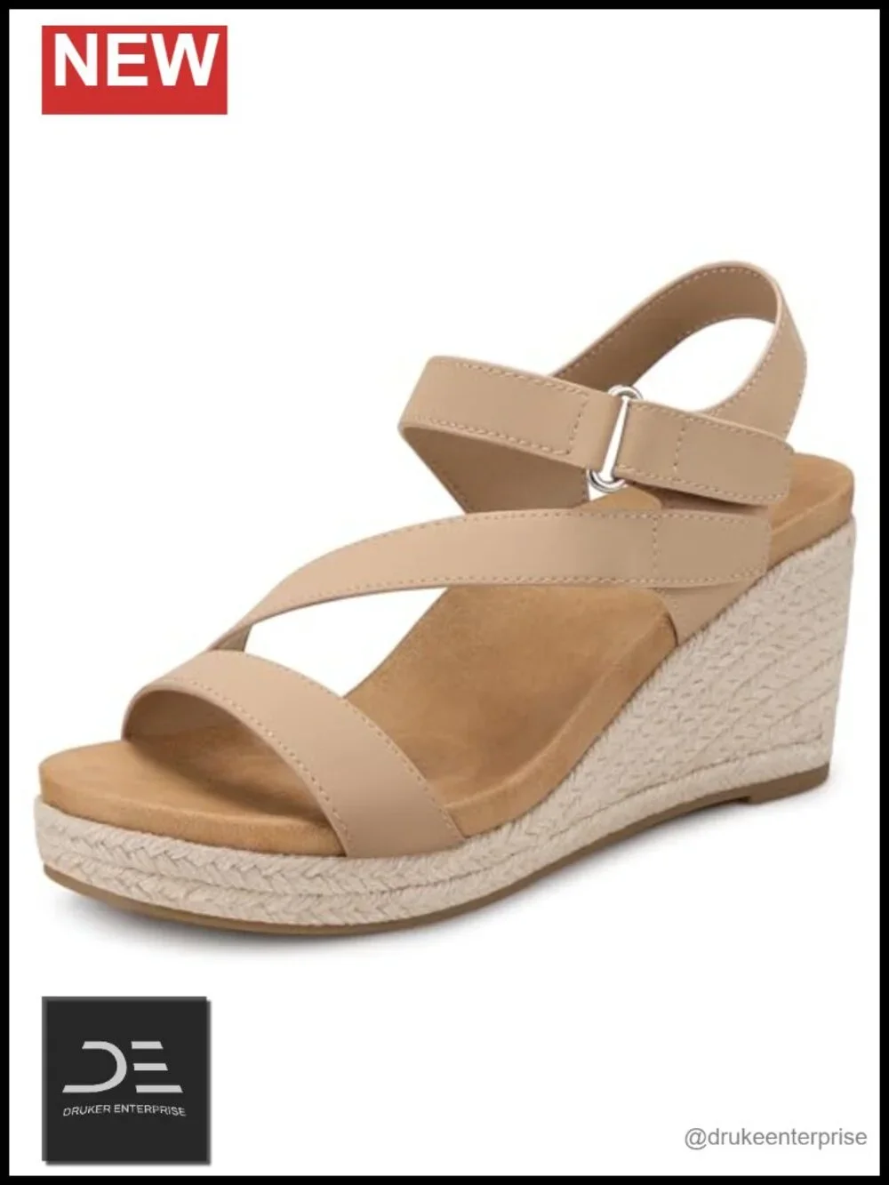 Wedge Sandals Platform Espadrille Arch Support Non-Slip TPR Sole Ankle Strap
